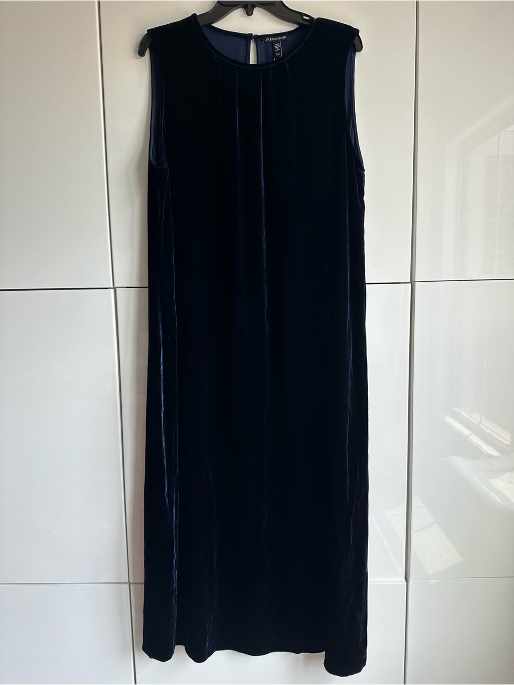 Eileen Fisher Navy Blue Velvet Dress Gown Sleeveless Size Large NWT
